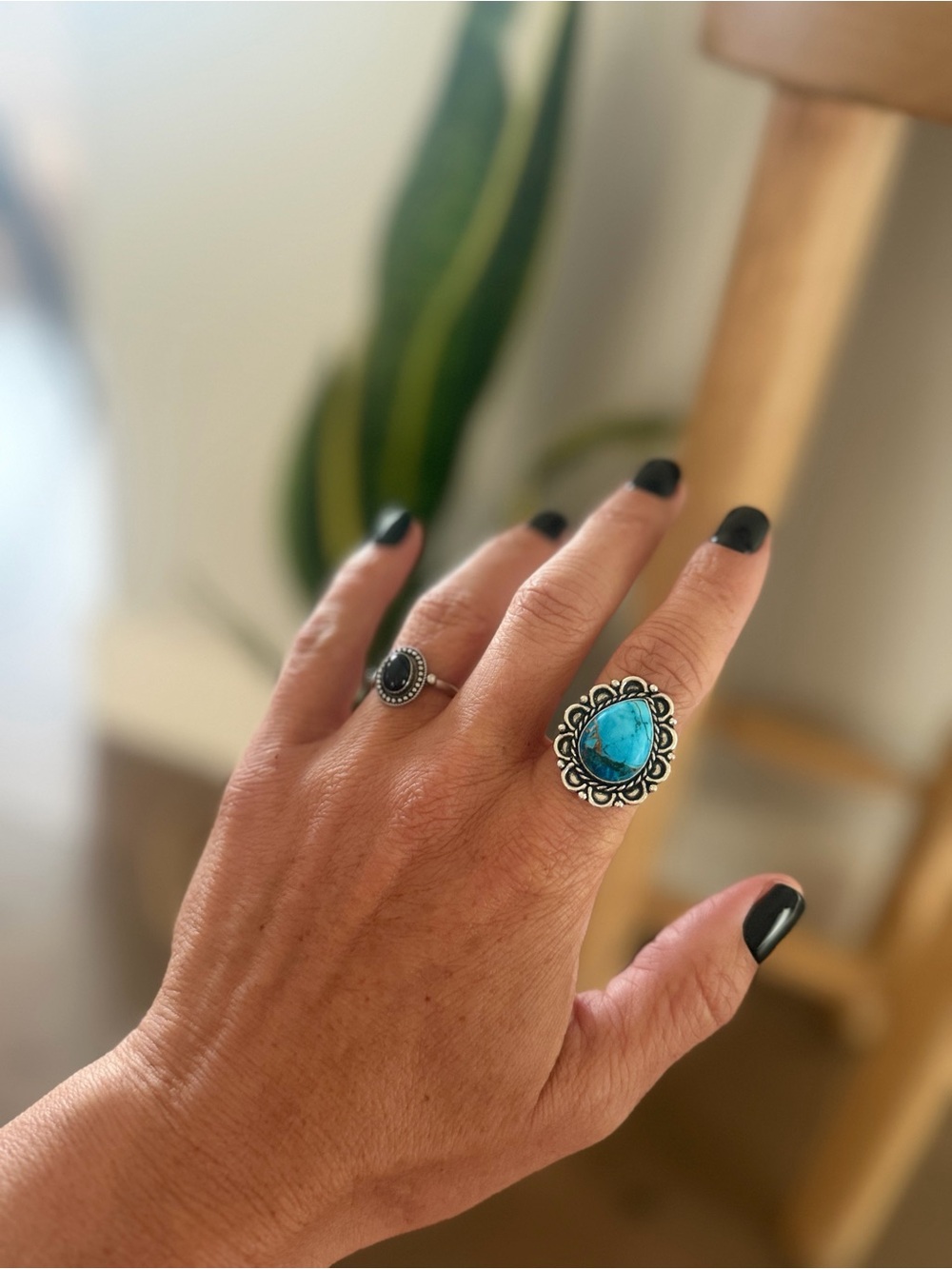 Sterling Silver Stamped 925 Ring with Copper Turquoise stone, size 8